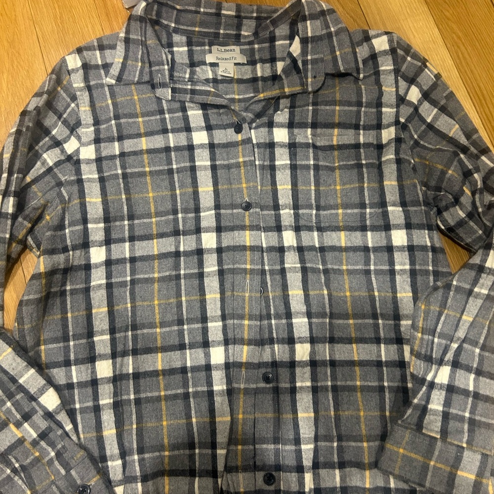 L.L. Bean Gray and Yellow Plaid Shirt